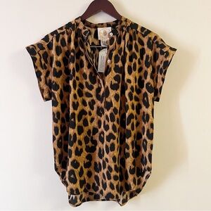 Muche Muchette Brown Leopard Print Blouse NEW One Size Short Sleeves